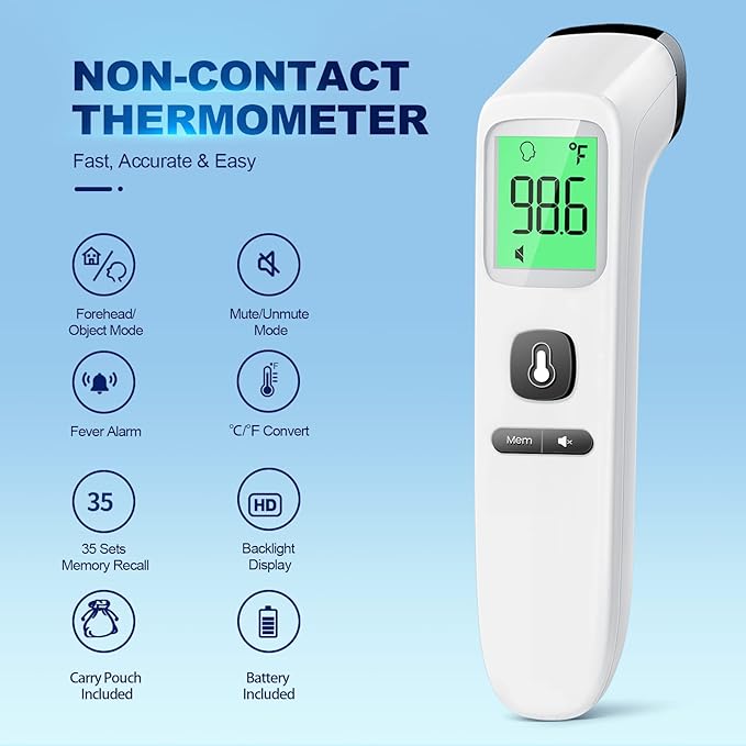 Non-Contact Thermometer for Kids, Digital Baby Thermometer, Color-Coded Screen, 1 Second Result, Accurate & Easy to use (Multicolor)