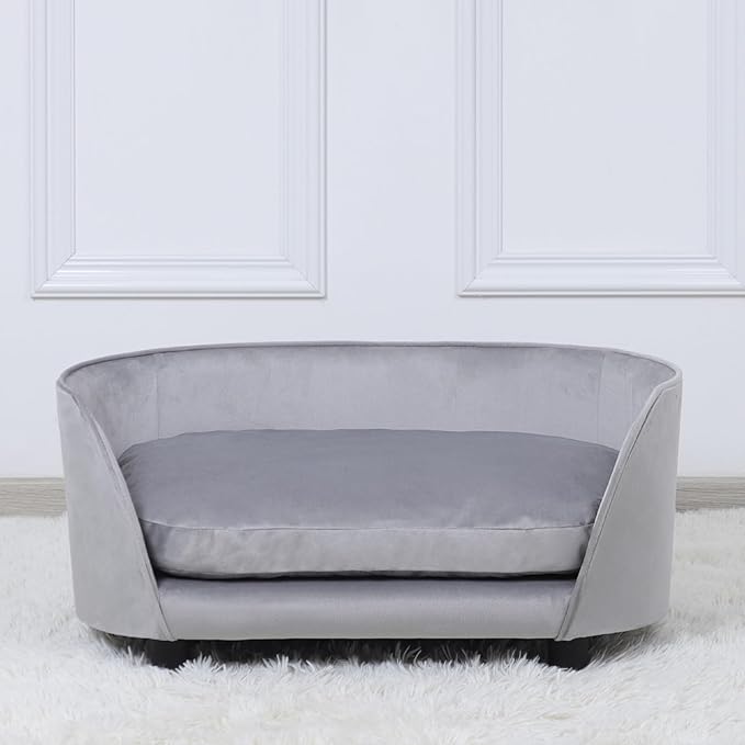 Dog Sofas and Chairs for Small Pet/Cat Sofa Chair with Velvet Fabric/Pet Sofa Bed with Comfortable Washable Cushion/Dog Bed for for Small Dog Rest Using (Grey)