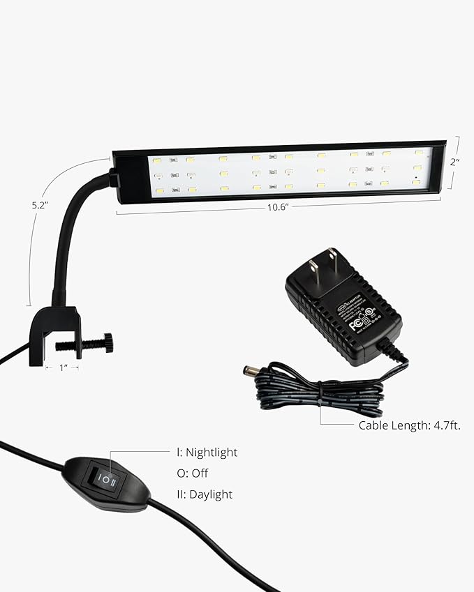 NICREW Fish Tank Clip on Light, Clamp Aquarium Light with White and Blue LEDs, 480LM, 10 Watts