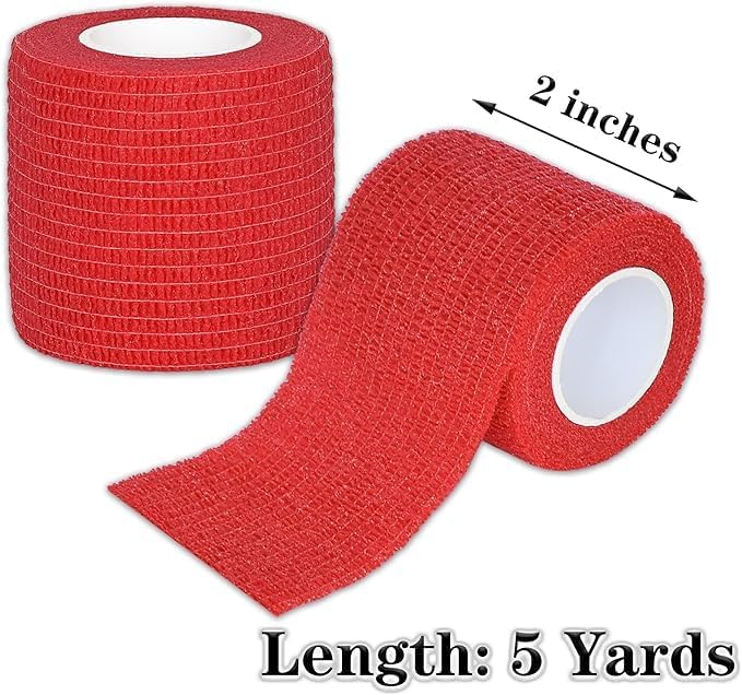 8 Rolls 2 Inches Cohesive Bandage Self Adhesive Wrap Elastic Self Adherent Vet Wrap Breathable Self Stick Tape for Wrist, Ankle, Sports, Tatoo Wrap (Red)