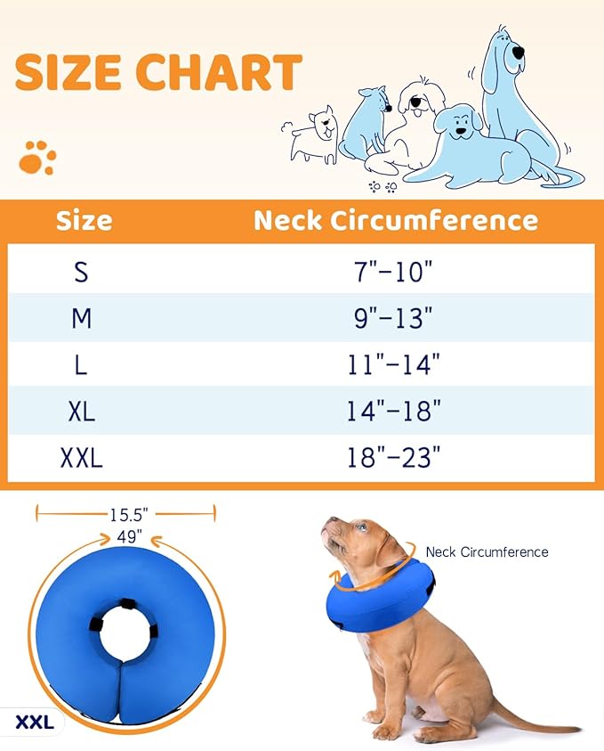 Supet Inflatable Dog Cone Collar Alternative After Surgery, Dog Neck Donut Collar Recovery E Collar to Stop Licking, Soft Dog Cone for Medium Large Dogs