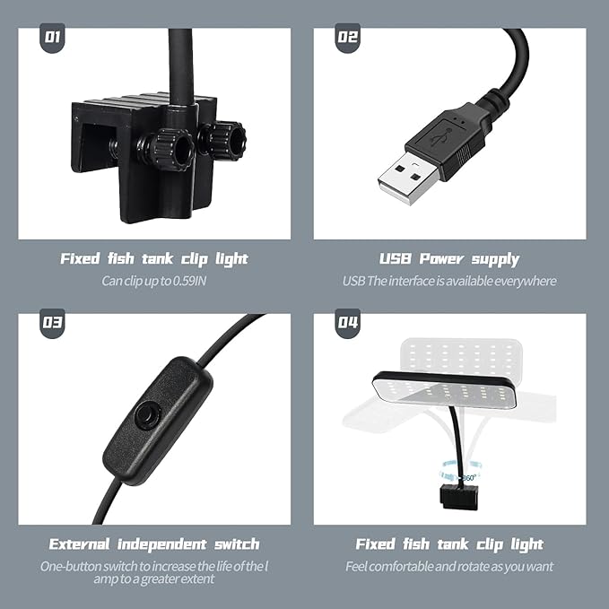 Carefree Fish Aquarium LED Light RA 92 USB 5V Fish Tank Clip Light 5730 13W 2PCS