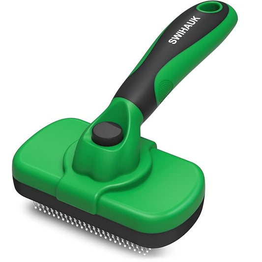 Self Cleaning Slicker Brush for Dogs & Cats, Skin Friendly Grooming Cat Brush, Dog Brush for Shedding, Deshedding Brush, Hair Brush Puppy Brush for Haired Dogs, Pet Supplies Accessories, Green