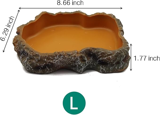 Reptile Water Dish,Resin Reptile Rock Food Feeder Bowl, Water and Food Bowl,Terrarium Decor for Leopard Gecko, Lizard,Spider,Turtle,Scorpion, Chameleon,Hermit Crabs (L, Orange)