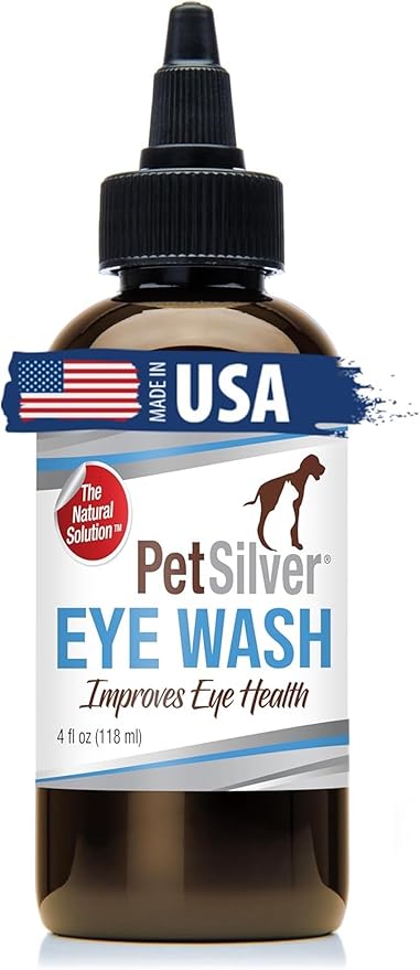 PetSilver Eye Wash Drops for Dogs and Cats with Chelated Silver, Made in USA, Natural Eye Solution, Relief for Inflammation & Eye Irritation, Easy to Apply, 4 fl oz