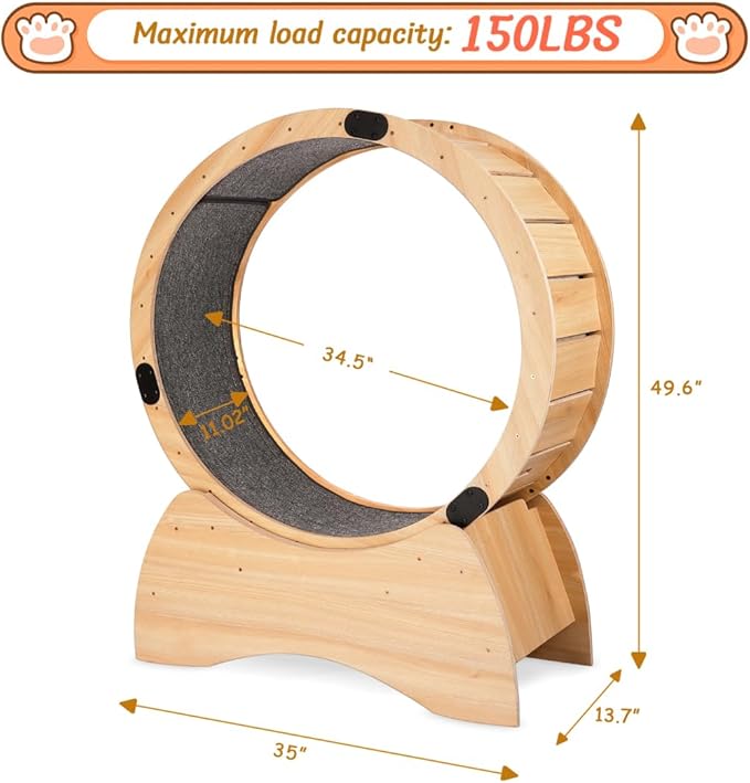 Cat Exercise Wheel, Cat Wheel with Carpeted Runway, Cat Running Wheel for Indoor Cats, Kitty Cat Sport Toy, Great for Physical Activity and Reducing Boredom (Basic Model)