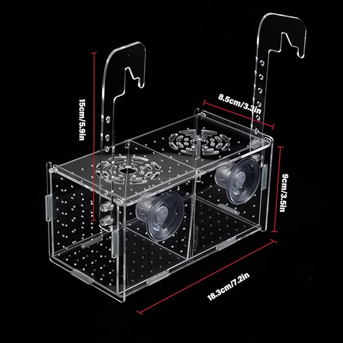 Acrylic Aquarium Fish Breeding Box, Medium Fish Isolation Box Tank for Baby Fish Shrimp Guppy Newborn Fry Shrimp Clownfish Aggressive Fish, Transparent Divider Box with Suction Cups