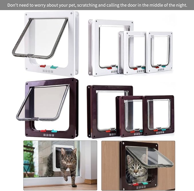 Medium Cat Door Interior Door Pet Door for Cat Exterior Door 4 Modes Locking Suitable for Window and Wall (Black)