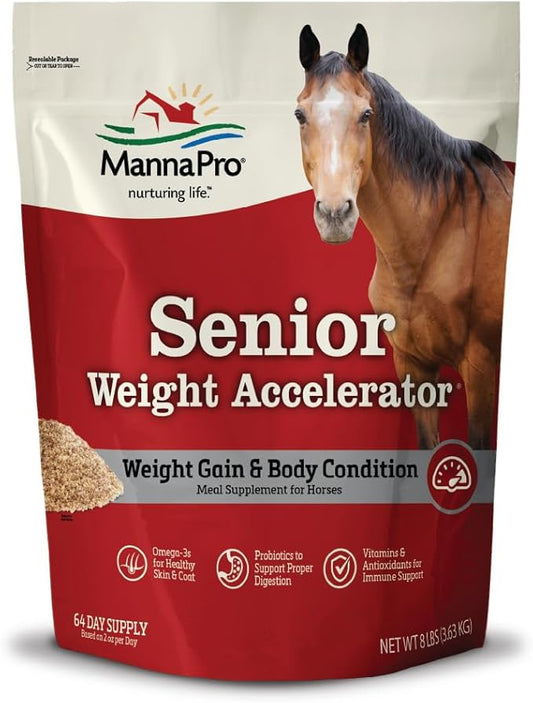 Manna Pro Weight Accelerator for Senior Horses | Made with Omega 3 Fatty Acids from Flaxseed | 8 Pounds