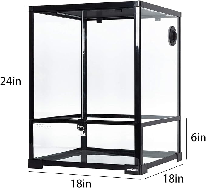 REPTI ZOO Reptile Glass Terrarium, 18" x 18" x 24" Front Opening Terrarium with Double Hinge Door & Top Screen Ventilation, 30 Gallon Tank Large Reptile Terrarium (Knock-Down)