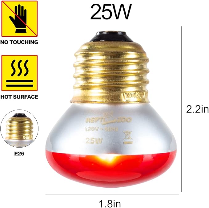 REPTI ZOO 25W Nano Reptile Infrared Heat Lamp 2 Pack,Amphibian Heat Emitter Infrared Basking Spot Light Bulb for Small Geckos,Turtle,Bearded Dragon,Lizard,Tarantulas