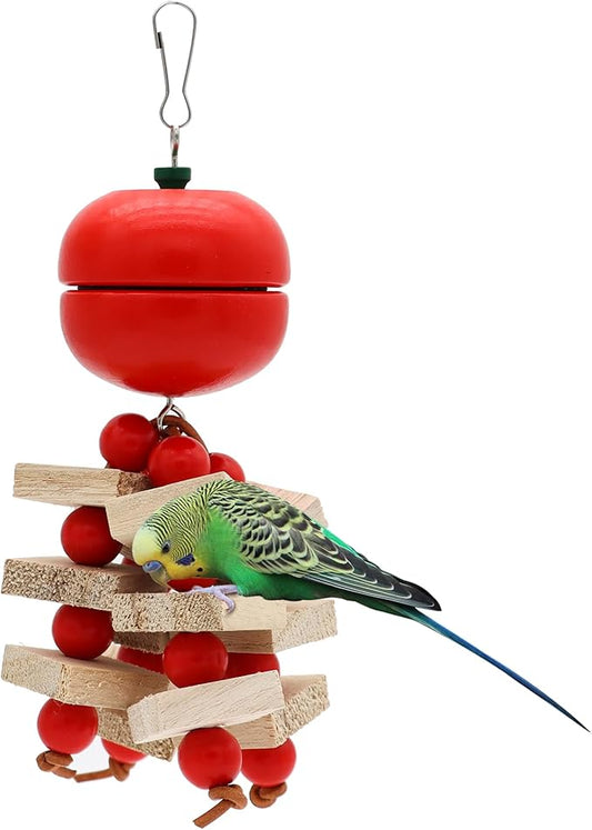 Bird Parrot Toys with Wood Blocks Beads and Colorful Ball, Tomato Style Hanging Parrots Cage Chewing Cascade Bite Toy for Small Medium Birds (Tomato-1p)