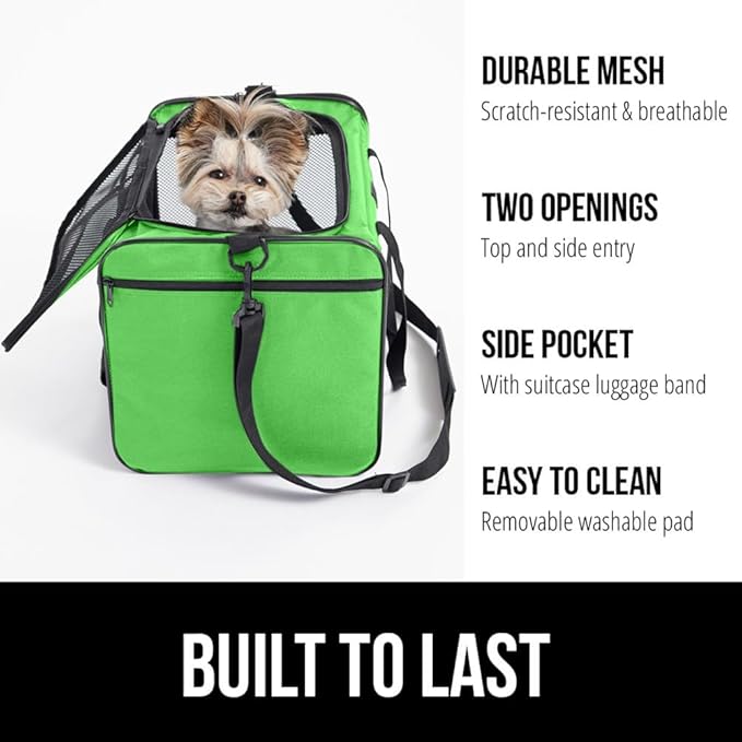 Gorilla Grip Airline Travel Cat Carrier Bag Up to 15 Lbs, Breathable Mesh Collapsible Pet Carriers for Medium Cats, Small Dogs, Puppies, Portable Kennel with Soft Washable Waterproof Pad, Light Green