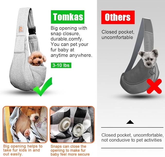 Tomkas Dog Sling Carrier for Small Dogs pet Slings with Extra Pocket Storage Sling with Storage Pocket