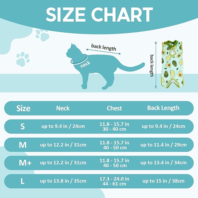 Avont Cat Recovery Suit, Cat Onesie for Cats After Spay Surgery Healing, Cat E-Collar Cone Alternative for Surgical Recovery Skin Diseases -Avocado(S)