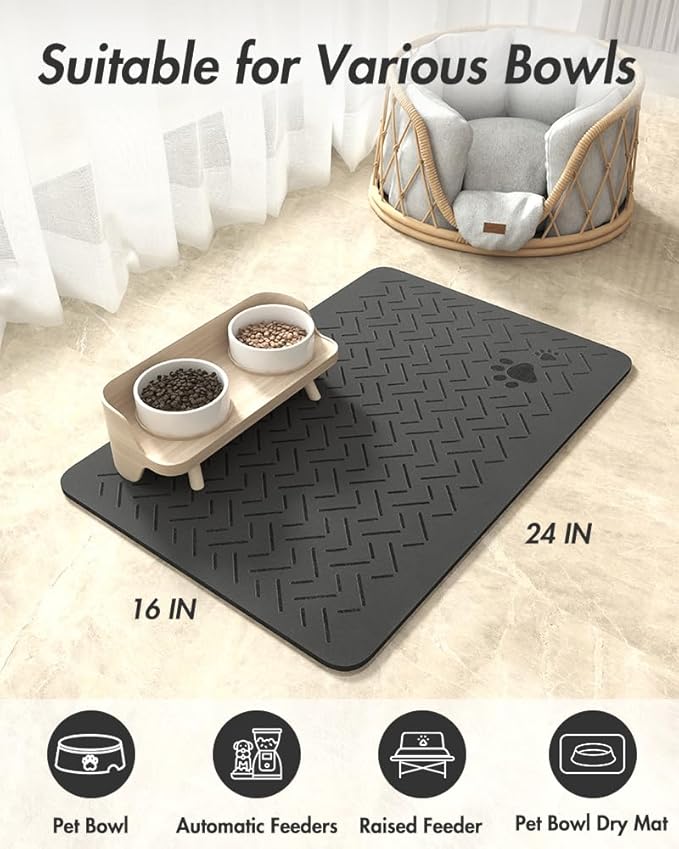 MontVoo-Absorbent Pet Feeding Mat-No Stains Quick Dry Dog Mat for Food and Water Bowl-Rubber Backing Dog Food Mat Dog Water Dispenser Mat-Dog Accessories Pet Supplies-Dog Water Bowl for Messy Drinkers