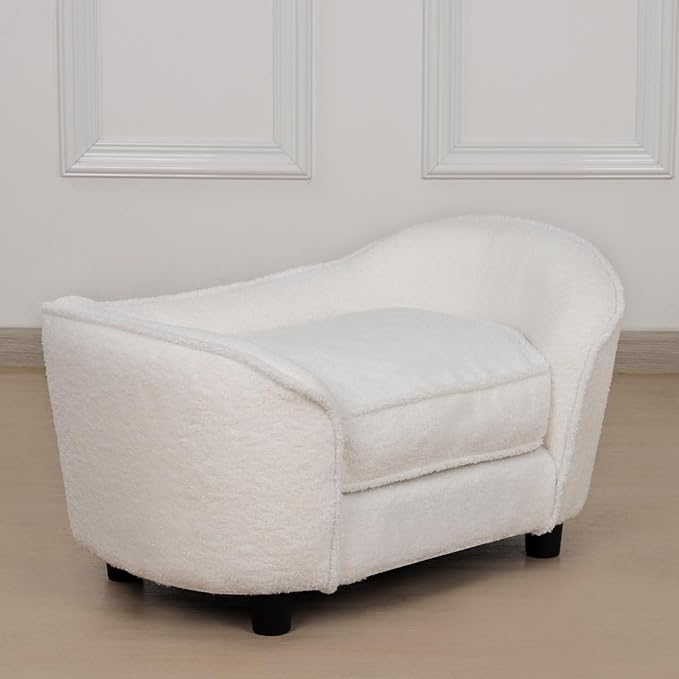Pet Sofa Bed, Velvet Pet Couch Chair with Removeable & Washable Cushion for Small Dogs & Cats (white)