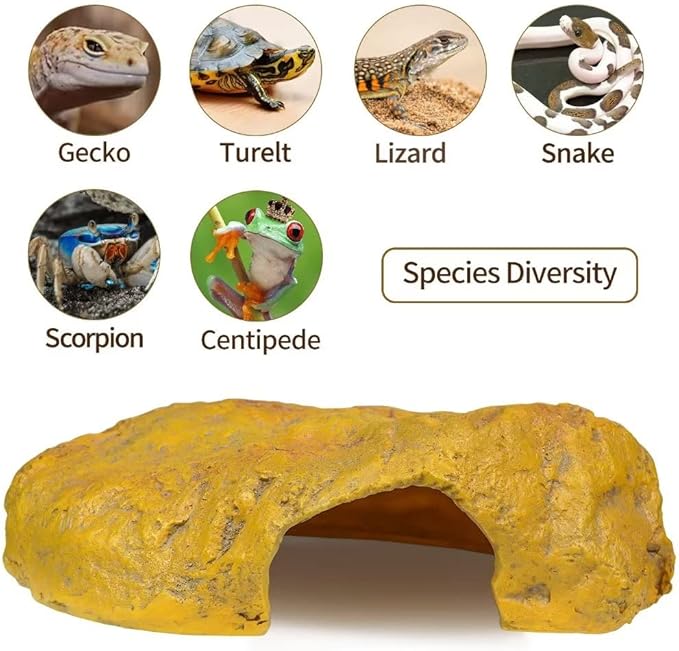 Reptile Hide Snake Cave Large Simulation Stone Resin Hideout Leopard Gecko Lizard Tank Accessories Bearded Dragon Habitat Terrarium Decoration Rock for Spider Frog Amphibian