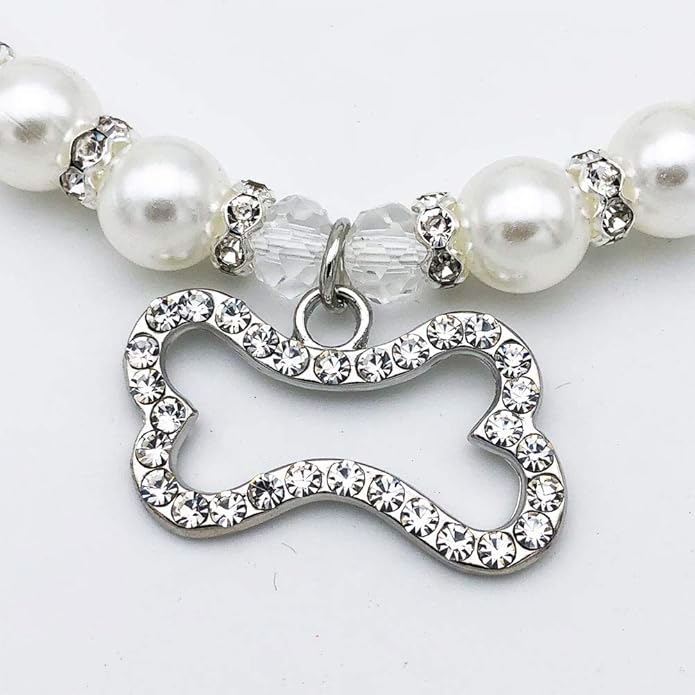 Fancy Pearl Crystal Dog Necklace Collar Jewelry for Small Dogs Puppy, Bling Cat Wedding Collar with Rhinestones Charm and Ribbon, Teacup Chihuahua Yorkie Clothes Outfits Accessories