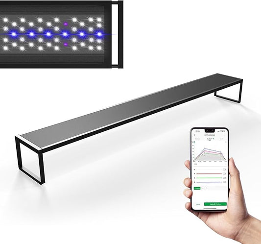 Brite Series Auto Aquarium LED Light with App-Controlled RGB+W LEDs, Extendable Bracket, Supports Custom Sunrise/Sunset Colors in Manual/Auto/Custom Modes (Brite 90)