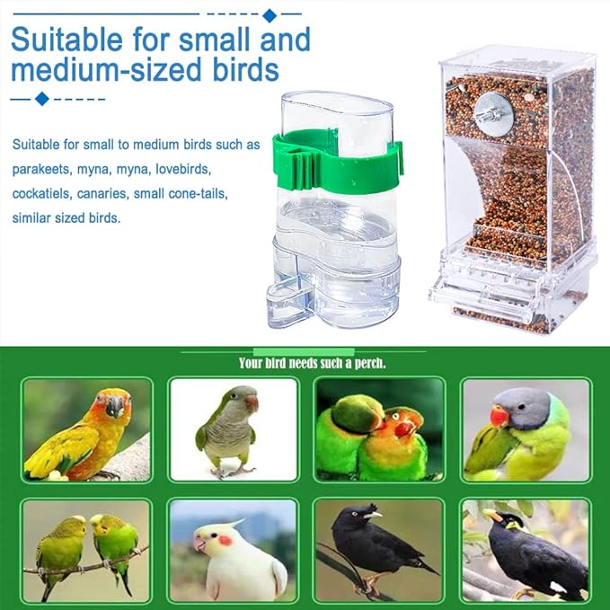 Hamiledyi No Mess Bird Feeders Automatic Parrot Feeder Drinker Acrylic Seed Food Container Parakeet Water Dispenser Cage Accessories for Lovebirds Budgies Canary Finch