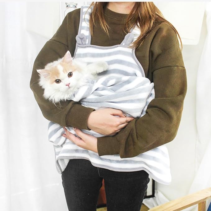 Ferret Sling Carrier - Fleece Small Pet Carrier Bag Soft Breathable Hands Free Shoulder Front Chest Apron Bonding Pouch Accompany Carrier for Small Dog Cat Ferret Rabbit (Grey)