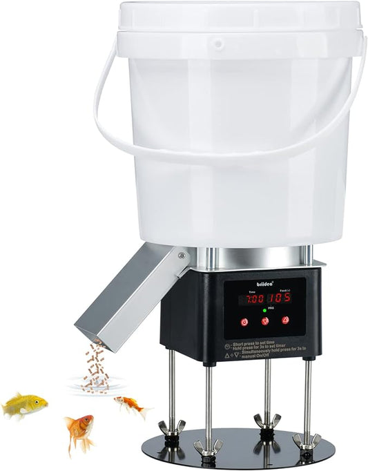 Pond Fish Feeder, Briidea Automatic Fish Feeder for Pond with Animal-Proof Design, 4L Large Capacity, Low Battery Alert, Perfect for Daily & Vacation Feeding