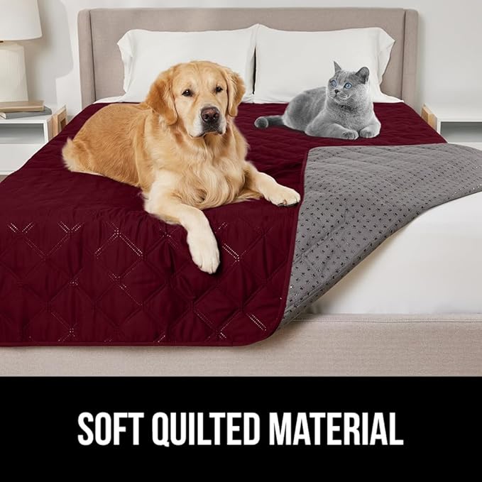 Gorilla Grip 100% Waterproof Dog Blanket 68x82, Pet Friendly Throw Essential for Large Dogs, Tear and Slip Resistant Leakproof Washable Couch Cushion Protector Cover for Indoor Furniture, Burgundy