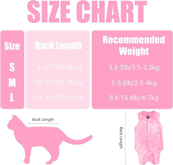 Cat Recovery Suit for Male and Female Surgical Post Surgery Soft Cone Onesie Tie Dye Cats Shirt Clothes Neuter Licking Protective Diapers Outfit Cover Kitten Spay Collar Alternative(Pink, L)