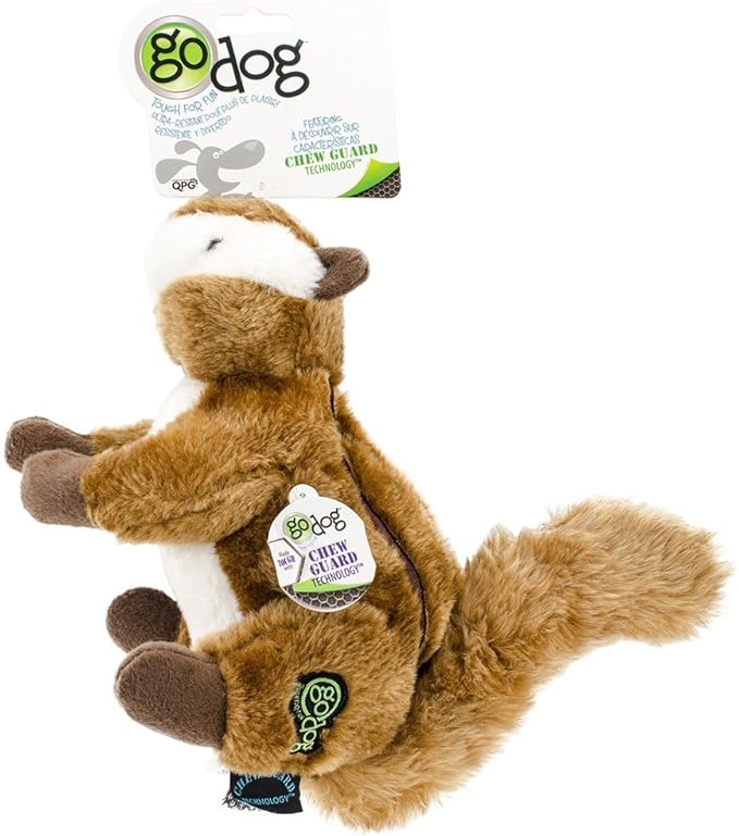 goDog Wildlife Chipmunk Squeaky Plush Dog Toy, Chew Guard Technology - Brown, Large