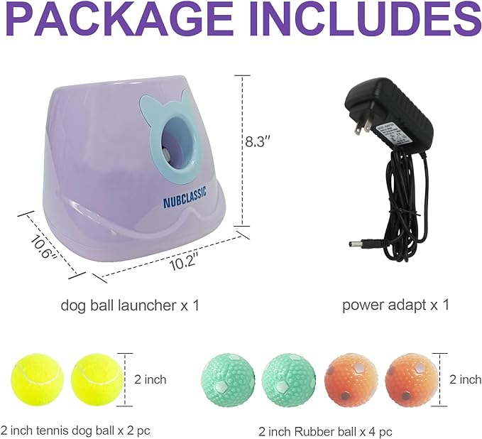 BESTHLS Automatic Ball Launcher for Dogs Interactive Tennis Ball Thrower Machine for Small Medium Dogs Fetching Distance 10-30ft, 6pc Balls Included (Purple)