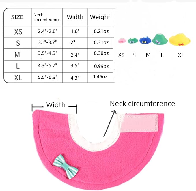 Bird Collar - Anti-Bite Elizabethan Recovery Cone Feather Plucking Protector Skin-Friendly Neckwear for Parakeets Conures Cockatiels and Small Animals Chinchilla Hamster (XS,7 Packs)