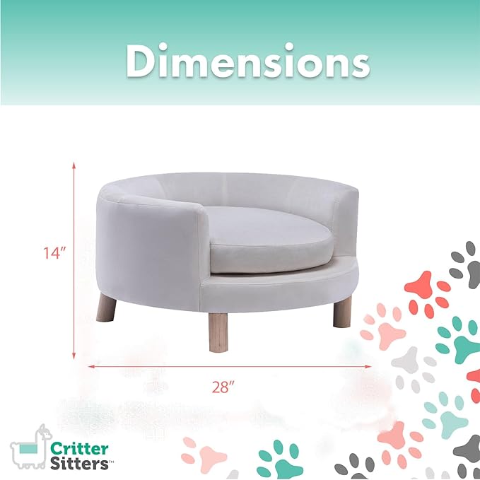 Critter Sitters 28-In. Elegant White Faux-Velvet Circular Pet Bed for Small to Medium-Sized Dogs and Cats, Stylish and Modern Dog Sofa, Comfortable and Easy to Clean Pet Sofa, Cushioned Dog Bed