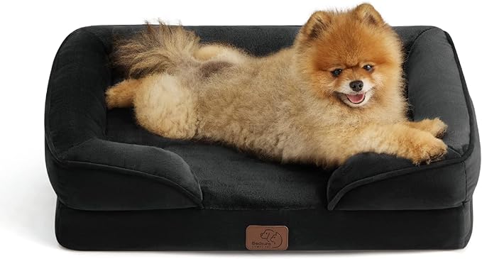 Bedsure Small Orthopedic Dog Bed - Washable Bolster Dog Sofa Beds for Small Dogs, Supportive Foam Pet Couch Bed with Removable Washable Cover, Waterproof Lining and Nonskid Bottom Couch, Black