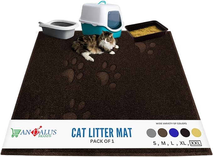 Andalus Jumbo Cat Litter Mat, Pack of 1 - Waterproof, Non-Slip & Easy to Clean Cat Litter Box Mat for Extra Efficient Pet Litter-Trapping, Brown (47” X 35”)