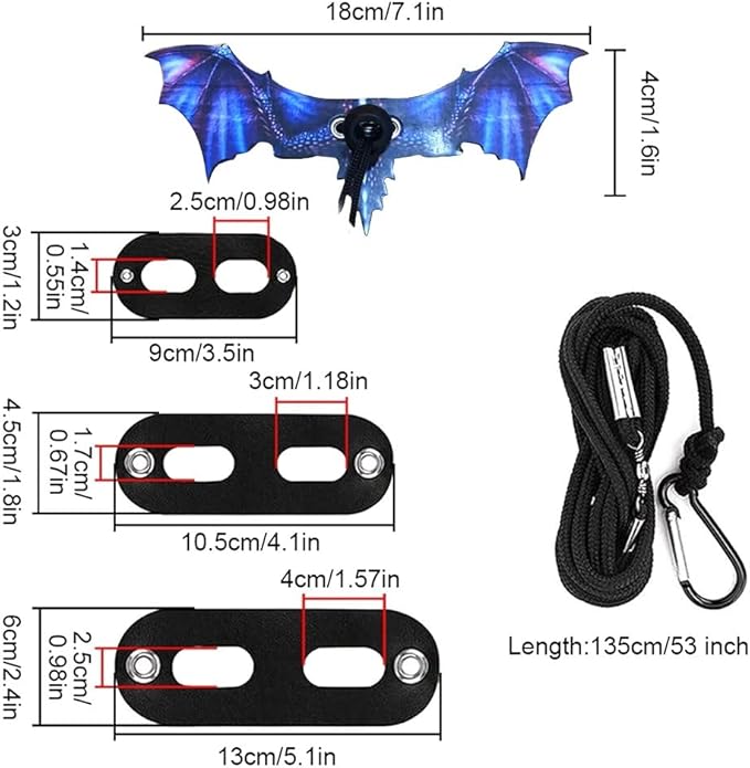 Bearded Dragon Leash, Adjustable Portable Reptile Leash with Cool Wings for Gecko, Bearded Dragon, Chameleon, Iguana, Hamster, Guinea Pig (S+M+L)