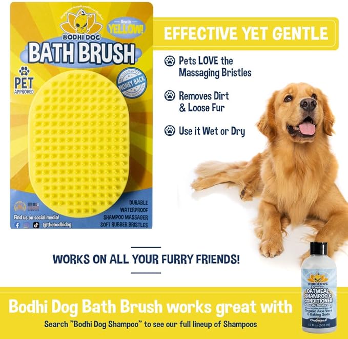 Bodhi Dog Shampoo Brush | Pet Shower & Bath Supplies for Cats & Dogs | Dog Bath Brush for Dog Grooming | Long & Short Hair Dog Scrubber for Bath | Professional Quality Dog Wash Brush