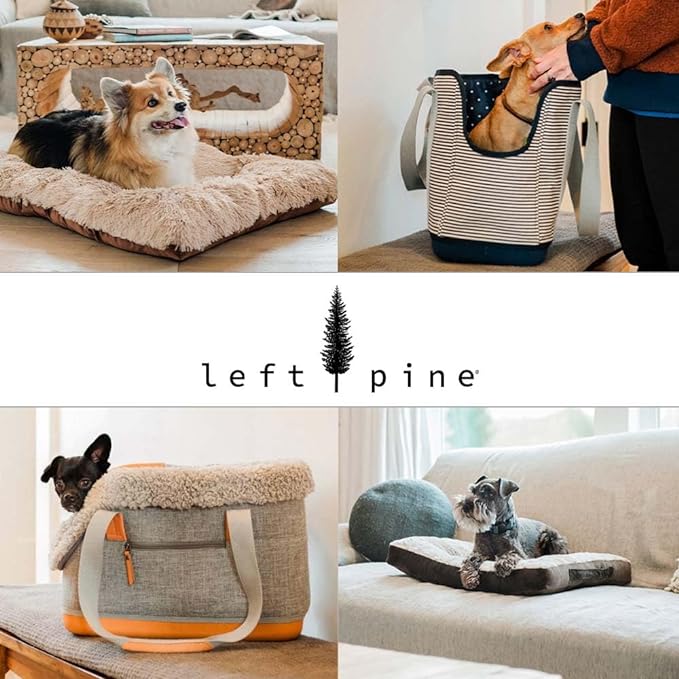 LeftPine x P.L.A.Y. Deluxe Dog Carrier Purse - Soft Sided Pet Travel Tote for Small Dogs & Puppies with Built-In Safety Leash - Machine Washable Liner, Exterior Pocket, Magnetic Closure (Navy Striped)