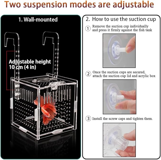 Acrylic Fish Breeding Box with Suction Cups,4x4x4 Inch Breeder Box for Fish Tank,Aquarium Hatchery Incubator for Baby Fishes Shrimp Clownfish,Guppy