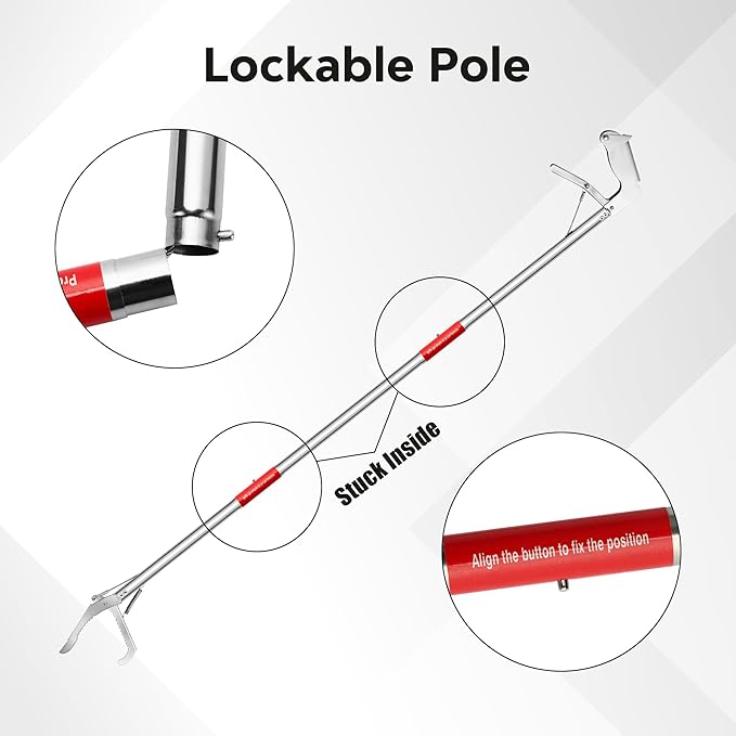 50" Snake Grabber Tool,Collapsible 3 Sections Snake Stick Stainless Stee Portable with Locking- 2 pick