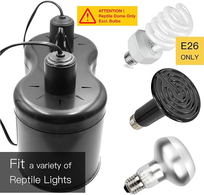 Reptile Dual Dome 12inch, Fits Reptile Light/Heat Lamp/UVB Light, Max. 160W Each,Patent Design K8561, Reptile Light Fixture