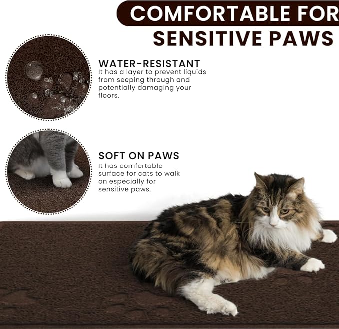 Andalus Jumbo Cat Litter Mat, Pack of 1 - Waterproof, Non-Slip & Easy to Clean Cat Litter Box Mat for Extra Efficient Pet Litter-Trapping, Brown (47” X 35”)