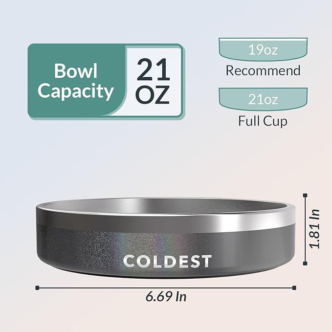 Coldest Dog Bowl - Anti Rust Metal & Non Slip Dog Bowls Large, Spill Proof Heavy Duty 3 Layers Insulated Dog Bowl - Food and Water Bowl for Dogs, Cats & Pets, Dishwasher Safe (21 oz, Stardust Glitter)