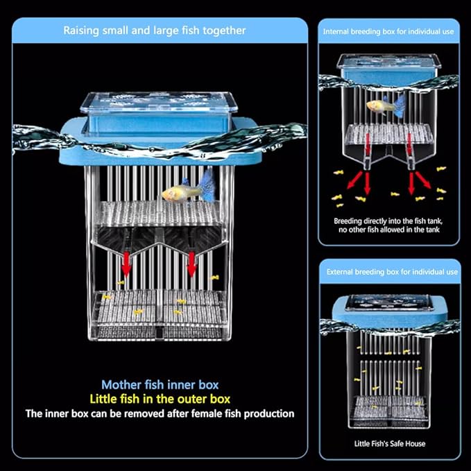 La La Pet® Floating Fish Breeding Box with Lid Parent Fish and Baby Fishes Aquarium Divider Hatching Box with Adjustable Floating Ring Transparent Incubator