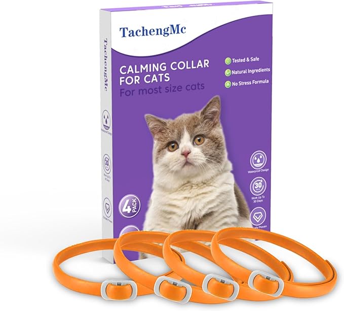 Calming Collar for Cats, 4 Pack Cat Calming Collar, Effective Relief Ancxiety Stress Cat Pheromone Collar, Water-Resistant & Adjustable Cat Calming Collar Fits Cats, Orange