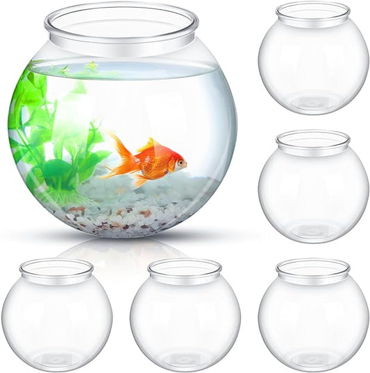 Mifoci 6 Pcs Fish Bowl Plastic Fish Tank Clear 100 oz Goldfish Bowl Multipurpose Round Desktop Aquarium Transparent for Home Office Betta Fish Goldfish Turtle Candy Party Favors, 7.09 x 6.3 Inch