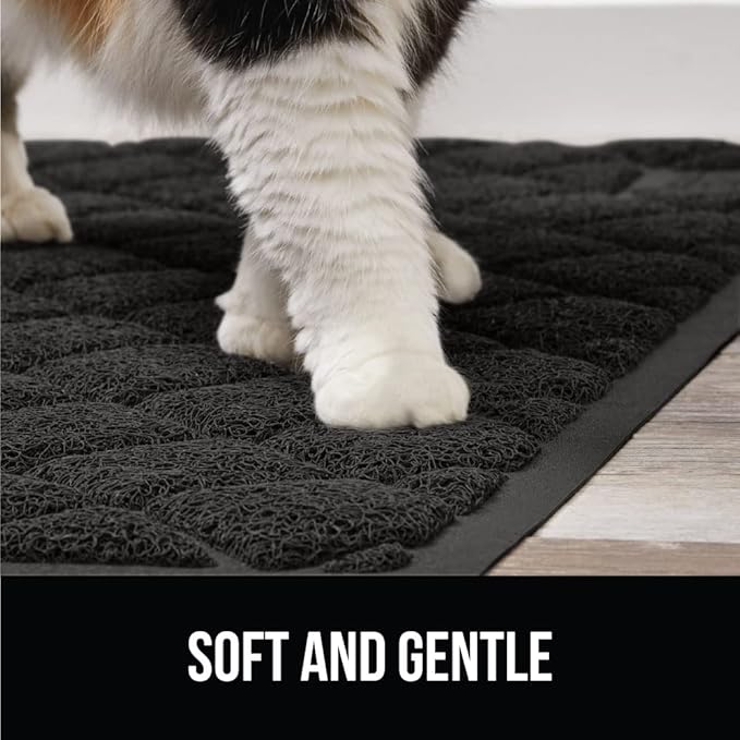 The Original Gorilla Grip Water Resistant Cat Litter Box Trapping Mat 40x28, Easy Clean, Textured Backing, Traps Mess for Cleaner Floors, Less Waste, Stays in Place for Cats, Soft on Paws, Black