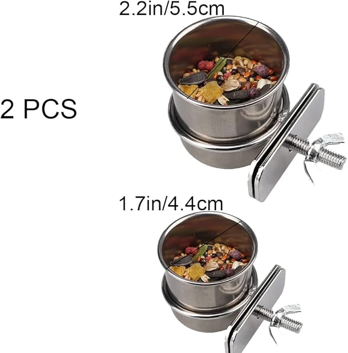 2 Pcs Parrot Feeding Cups Birds Food Dish Parrot Bowl Stainless Steel Parrot Feeding Cups Sturdy Water Bowl Bird Feeding Dish Suitable for Parrots or Other Birds Bird Feeding Dish (S-1.73in/2.17in)