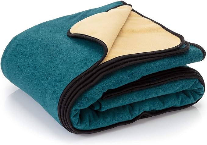 Waterproof Blanket for Bed - Enjoy Intimacy, Peaceful, Cherished Love Moments - Fleece Blanket Waterproof, Dual-Tone Navy Teal/Butter Pecan, Perfect for Couples, Adults & Pets/Dogs [80”x90”]