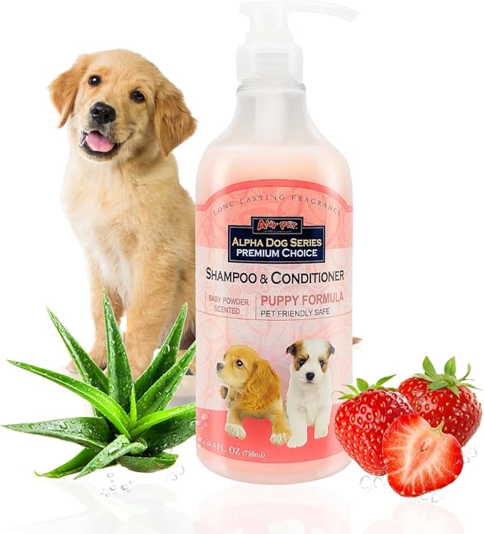 Alpha Dog Series Puppy Grooming Natural Dog Shampoo and Conditioner with Aloe Vera, pH balanced Shampoo for Dogs, Tear-Free, Moisturizing Dog Shampoo for Sensitive Skin - 26.4 Oz